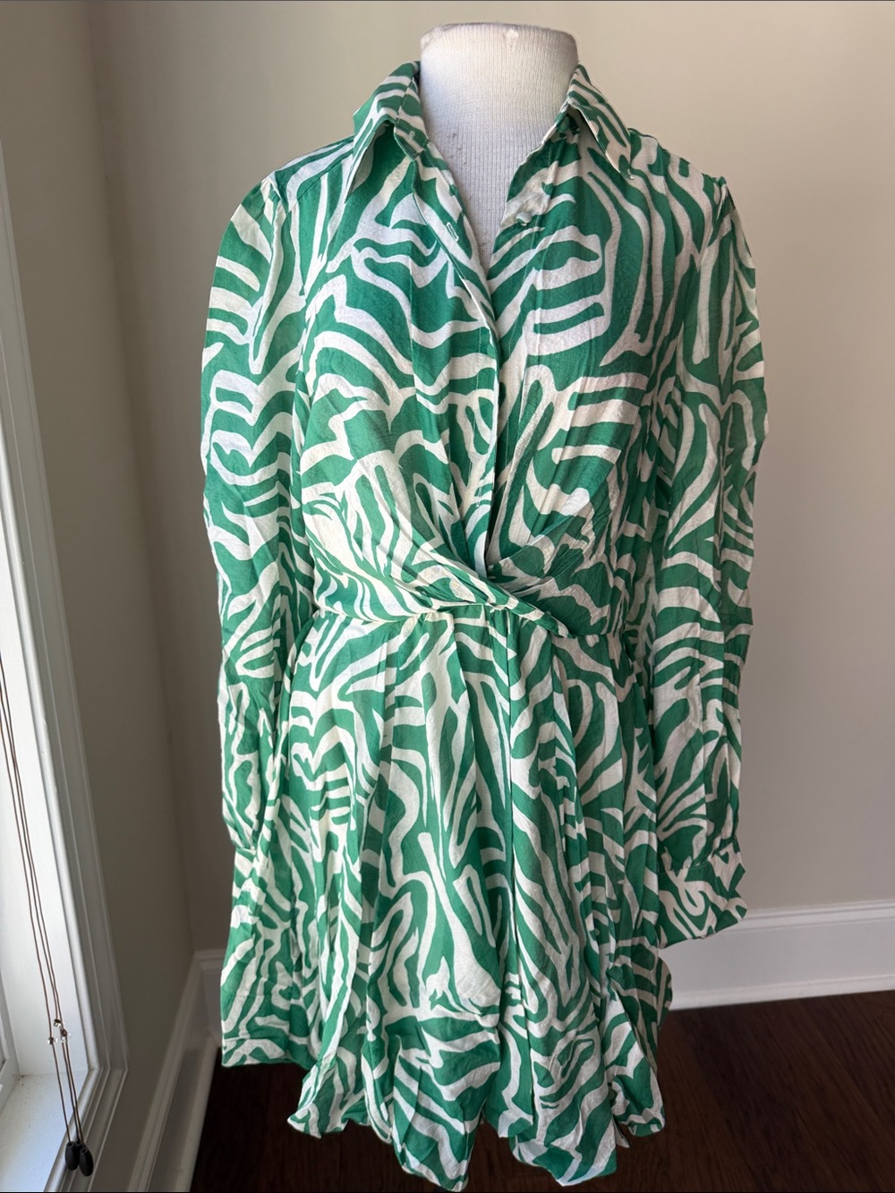 Gracia Green and White Zebra-Print Wrap Blazer